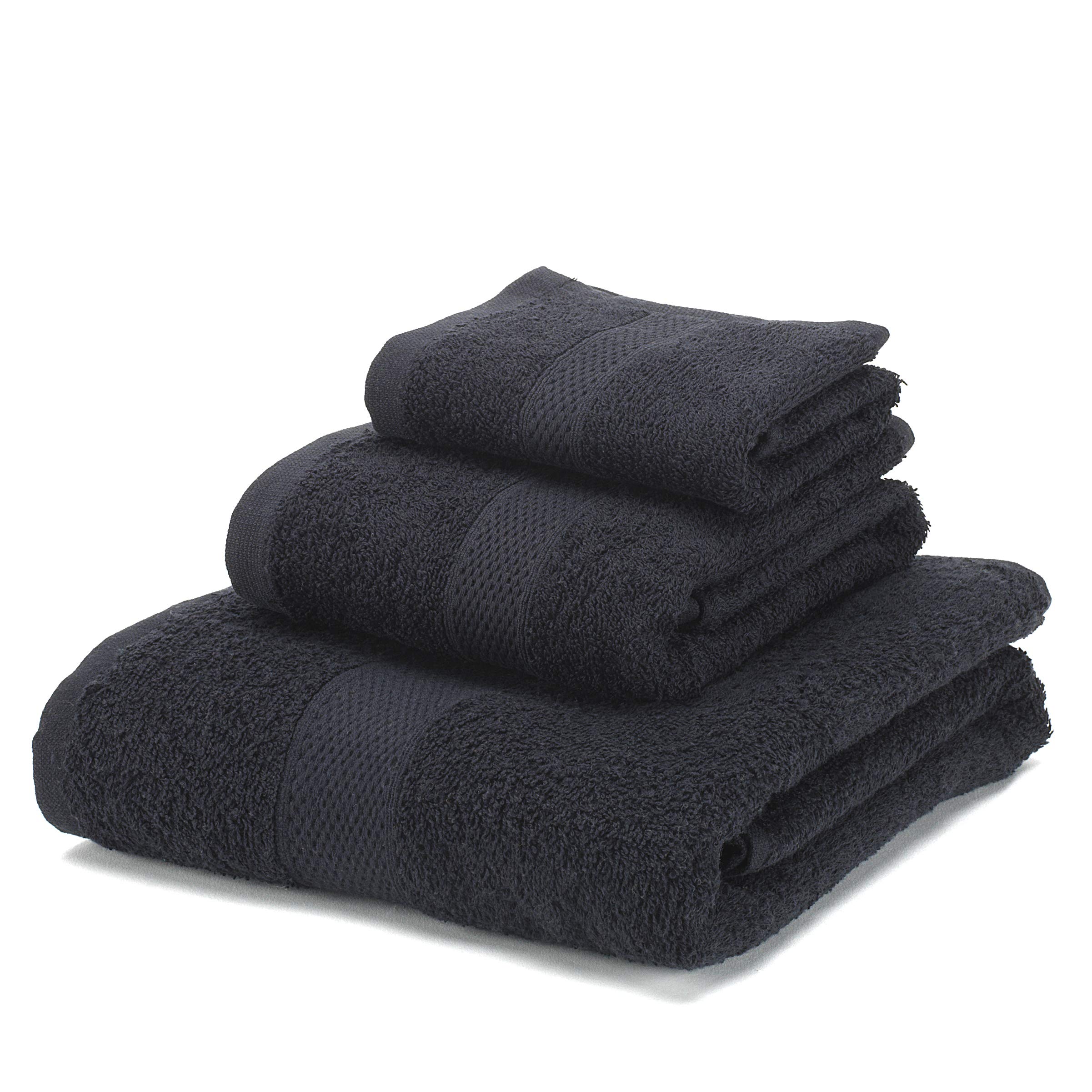 Boncasa - 100% Combed Cotton Towel Set (Unregenerated), Ring Spun 450 GSM Soft Touch (Black, 3 Piece Set)
