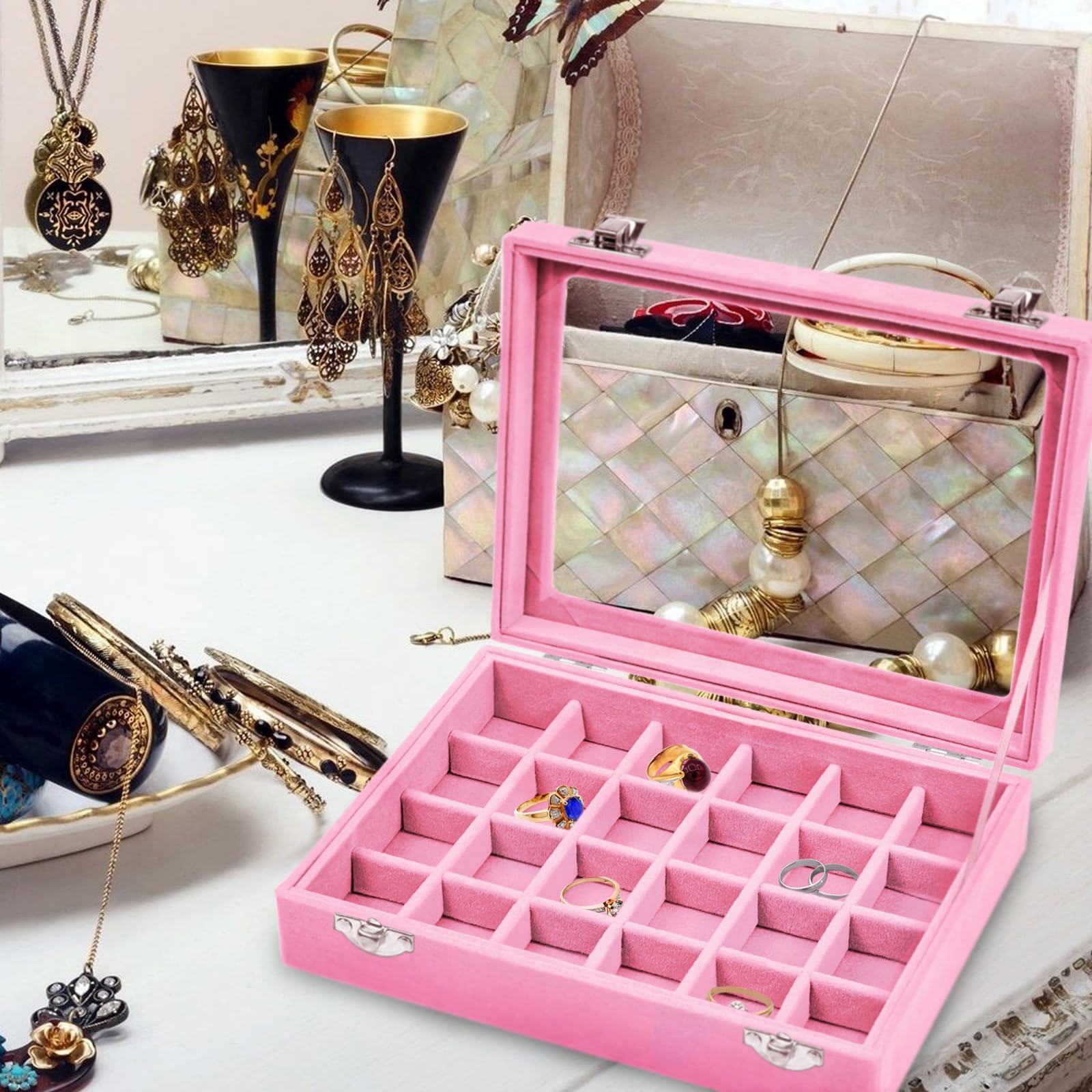 Portagioie Rotante 3 Strati Rosa - Scatola Organizer Girevole 360° Per Bagno E Camera Da Letto