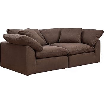 Amazon Com Sunset Trading Cloud Puff Sectional 2 Piece Slipcovered Modular Sofa Couch With Removable Washable Performance Fabric Slipcovers Large 88 Low Profile Loveseat Configurable Contemporary Brown Furniture Decor
