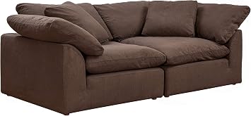 Sunset Trading Contemporary Puff Collection 2 Piece 88" Wide Slipcovered Modular Sectional Sofa | Deep-Seating Down-Filled Couch | Stain-Proof Water-Resistant Washable Performance Fabric | Brown