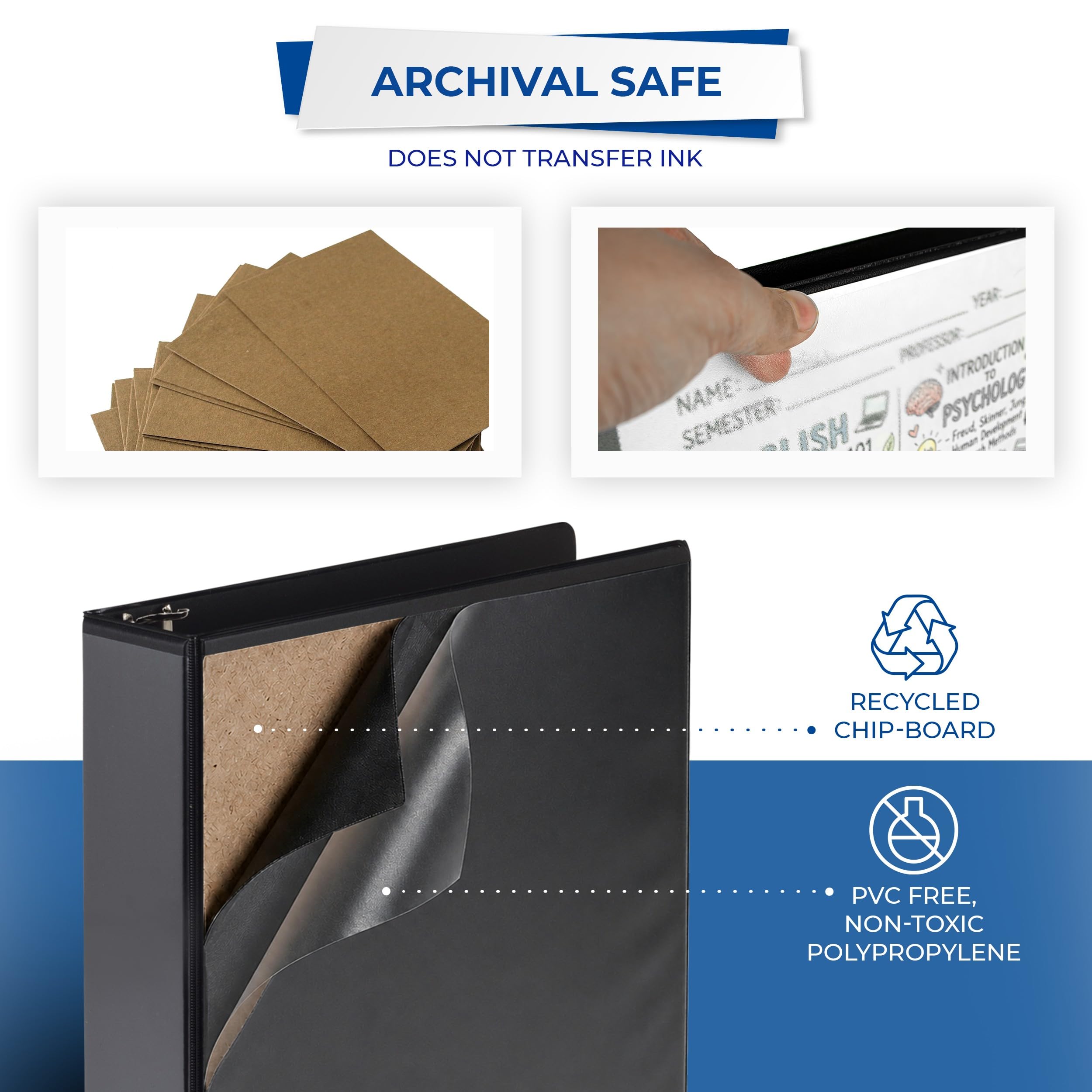 Samsill Lot de 6 classeurs à 3 anneaux de 5,1 cm, fabriqués aux États-Unis, couverture transparente personnalisable, noir, (I68560)