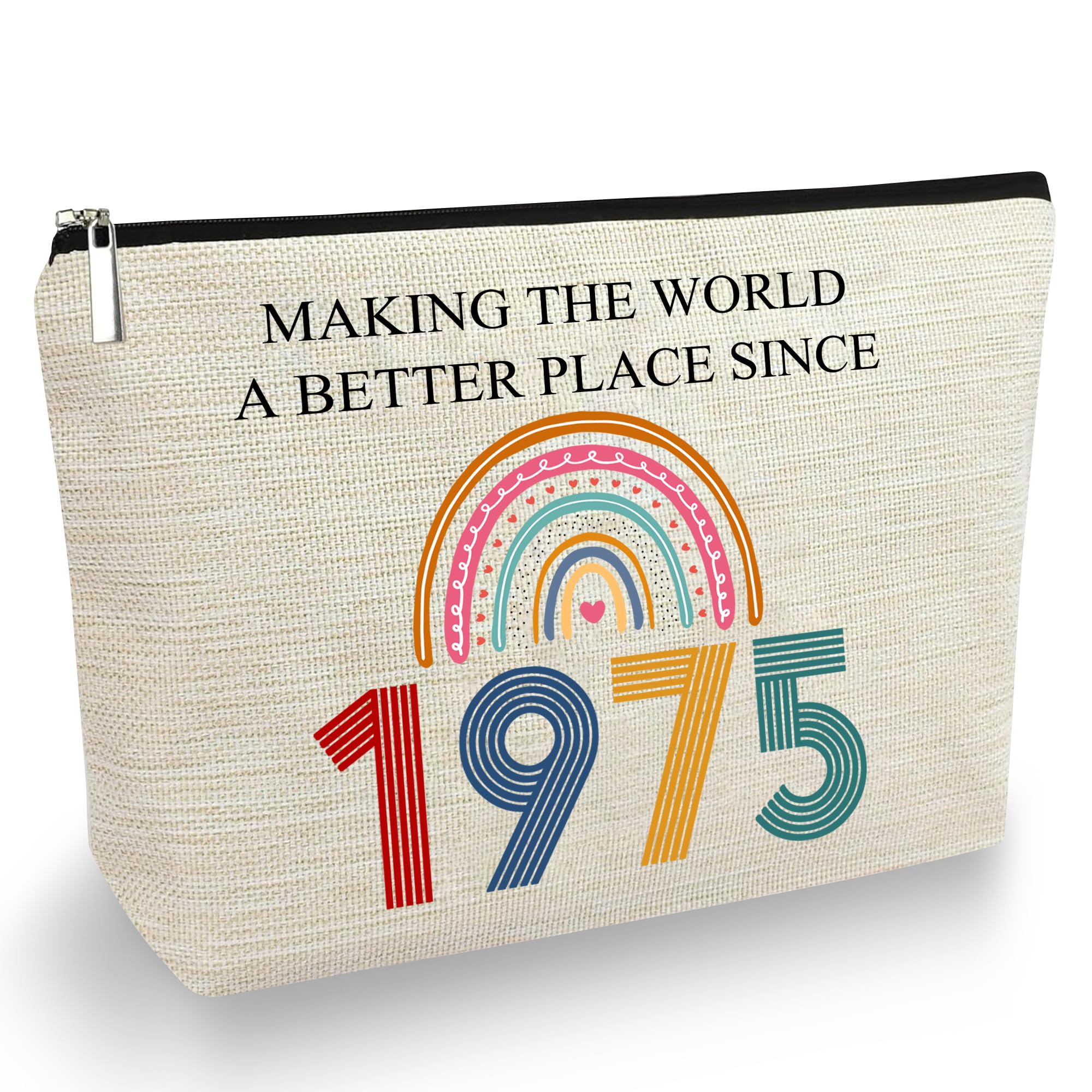 50th Birthday Gifts For Her, Women - Gifts for 50th Birthday - Valentine Gift For Her - 50th Birthday Women - 50th Birthday Decorations For Mom, Aunt - 1975 Canvas Makeup Bag - Turning 50th Gifts