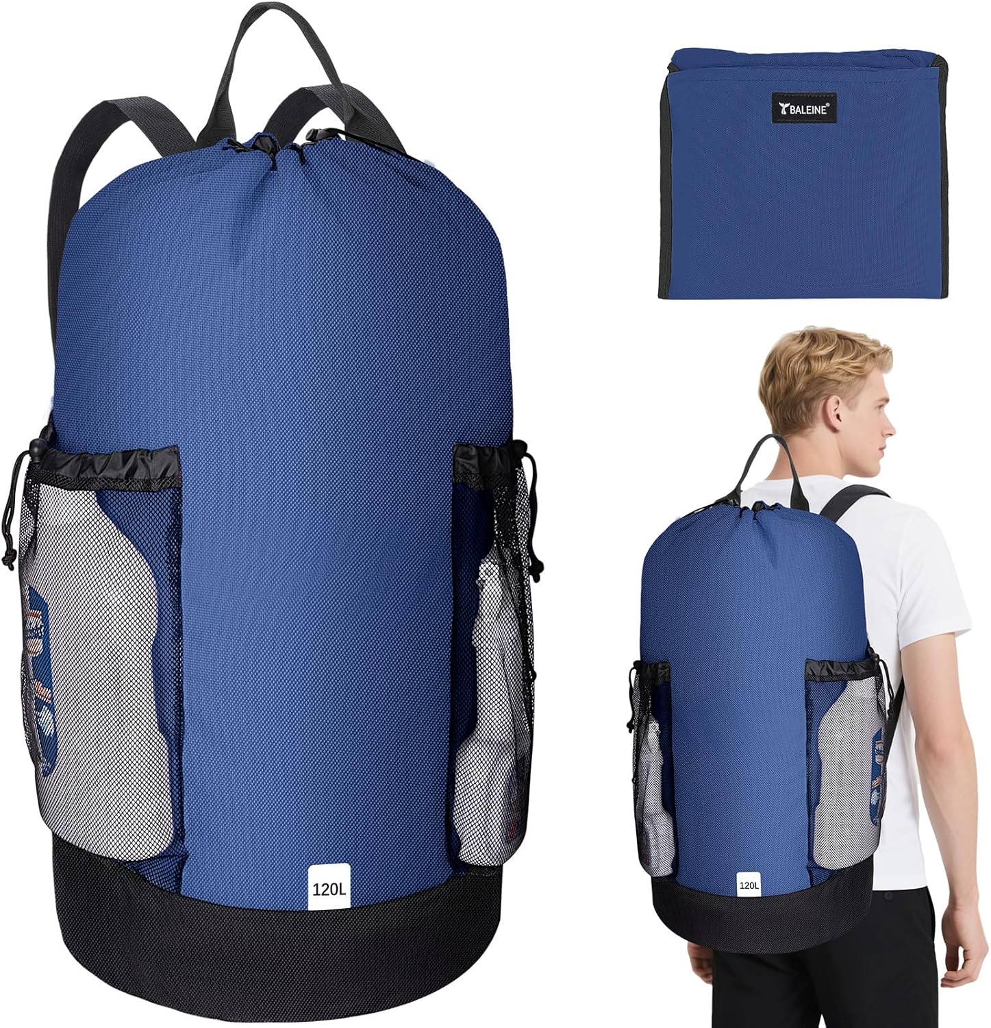 BALEINE 120L Laundry Bag Backpack + Soft Sided Cat Carrier for Small Medium Pets(L, 17"×11"×11")