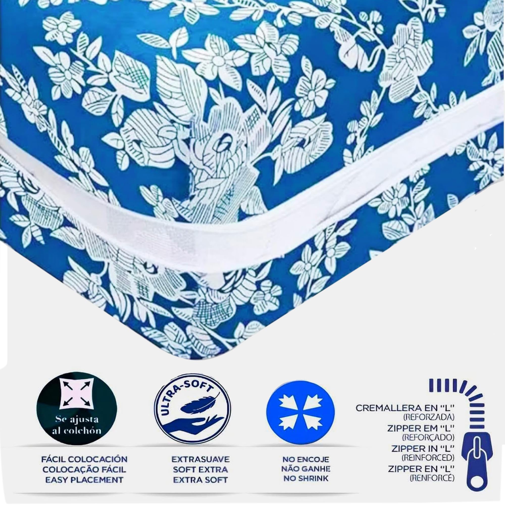 Coprimaterasso con chiusura a cerniera, copre materasso per letto 180 x 200 cm + 25 cm, facile da applicare, impermeabile, morbido e piacevole 100% poliestere. Fiorito