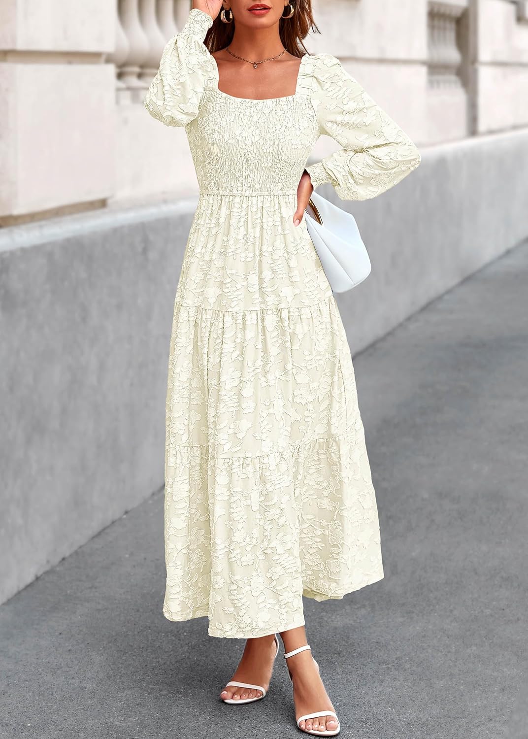 KIRUNDO Wedding Guest Dresses for Women Spring 2026 Long Sleeve Smocked Floral Flowy A Line Boho Maxi Dress Fashion Clothing - Image 7