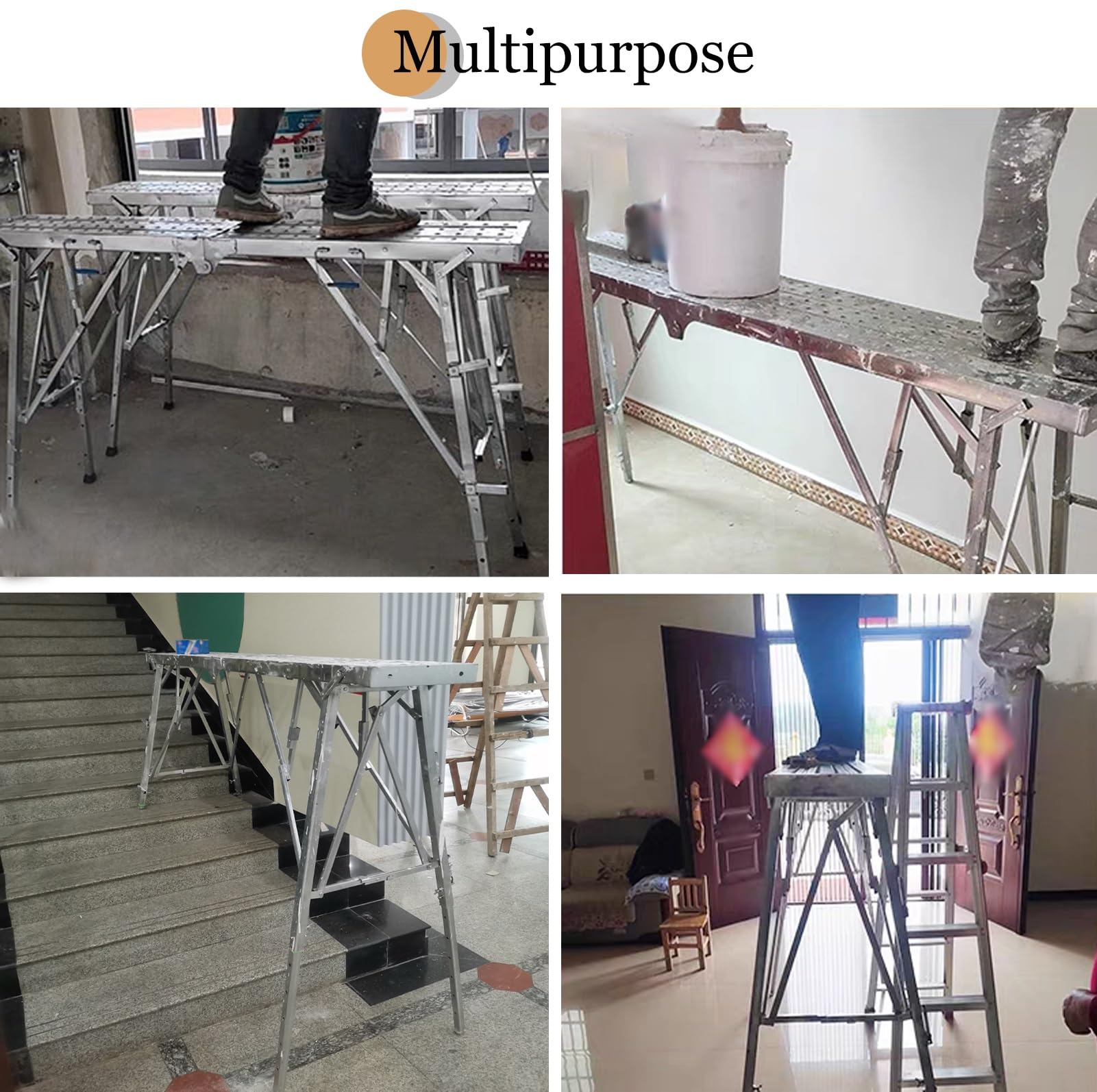 Torre per ponteggi in acciaio zincato con superficie antiscivolo, piattaforma di lavoro regolabile per elevata capacità di carico, set di scale per impalcatura stabile e pieghevole (L140 x W30 cm)