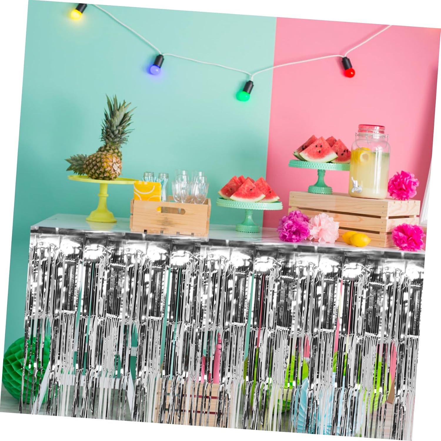Silver Foil Fringe Table Skirt Xmas Halloween PVC Birthday Party Decor