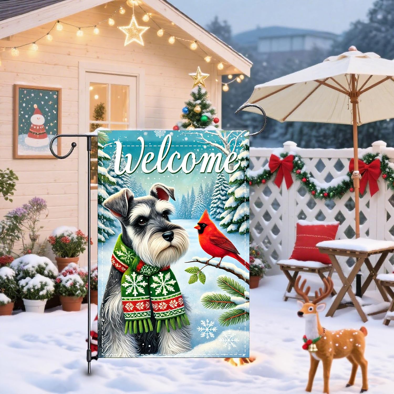 Nuxovilar Winter Garden Flag 12x18 Inch - Schnauzer with Cardinal in Winter Scene Decorative Flag - Double - Sided Polyester, Fade Resistant for outdoor holiday decorations - Image 2