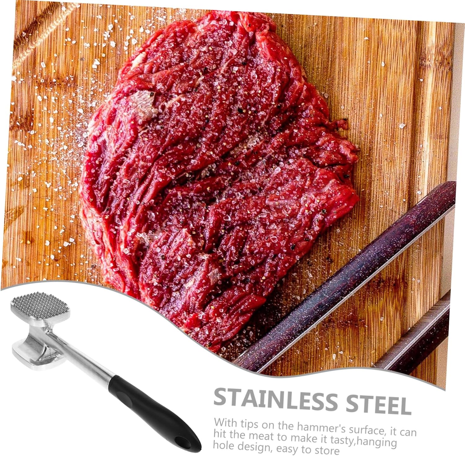 1Pc Silver Meat Mallet Dual Sided Tenderizer Tool for Steak and Garlic Lightweight and Portable Kitchen Gadget Sturdy with Skid Handle