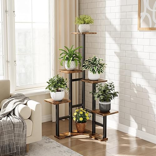Miniatura 2 de Soporte esquinero para plantas de interior, estante esquinero de 6 niveles para múltiples plantas, estantes organizadores para sala de estar,