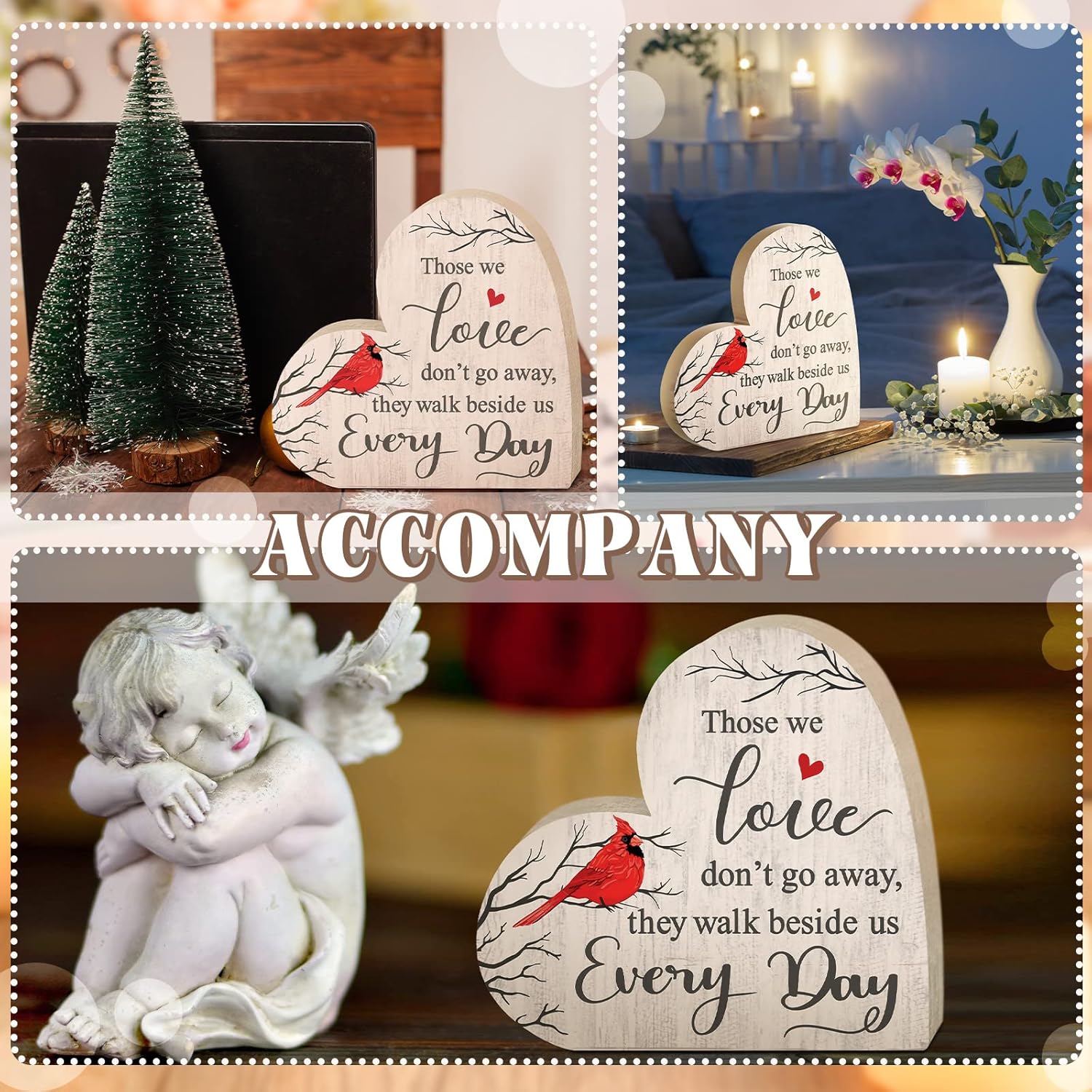 Jetec Sympathy Gift Memorial Wooden Heart for Loss of Loved One Remembrance Bereavement Decor Condolence Sign for Grief Father Mother Son Brother, 6. 3 x 6 x 0. 7 Inches(Cardinal Style) - Image 5