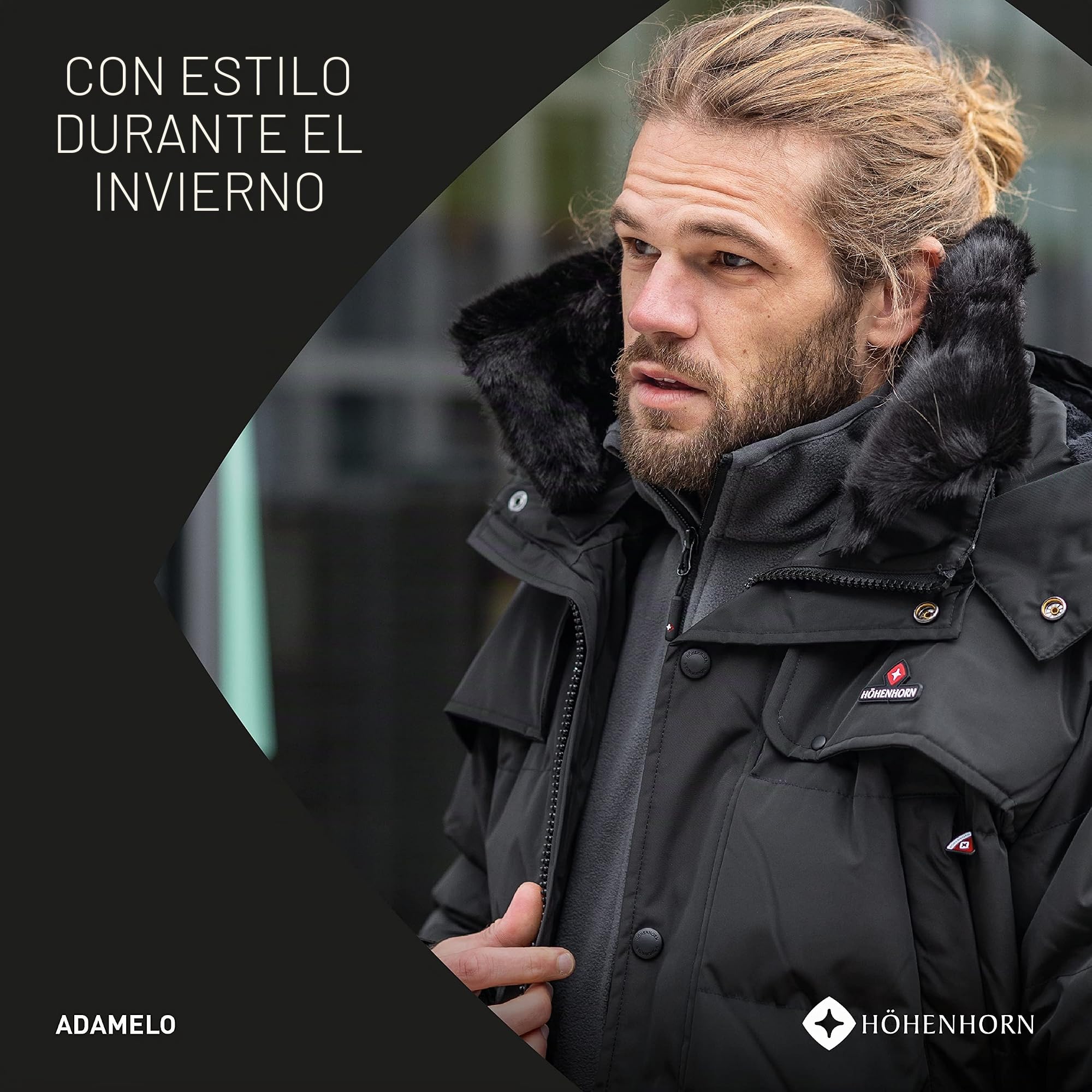 Höhenhorn Adamelo - Chaqueta acolchada para hombre con forro, chaqueta de invierno con cuello de piel sintética desmontable