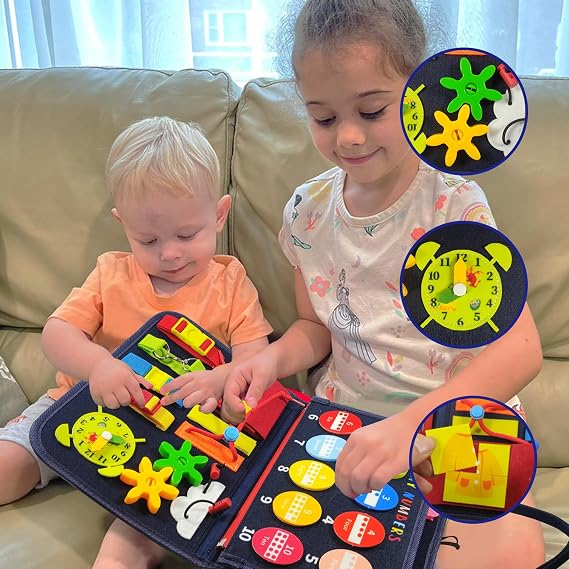 LearnToy Montessori Busy Board for Toddlers 3-5 Years, Preschool Learning & Travel Toy, Fine Motor Skills Educational Sensory Development Board for Kids