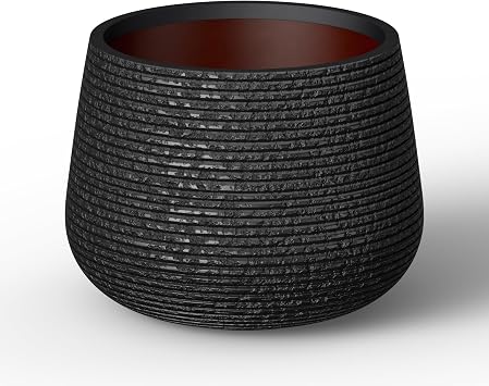 Kante Small Round Curved Black Concrete Planter 12.6" Dia, Outdoor