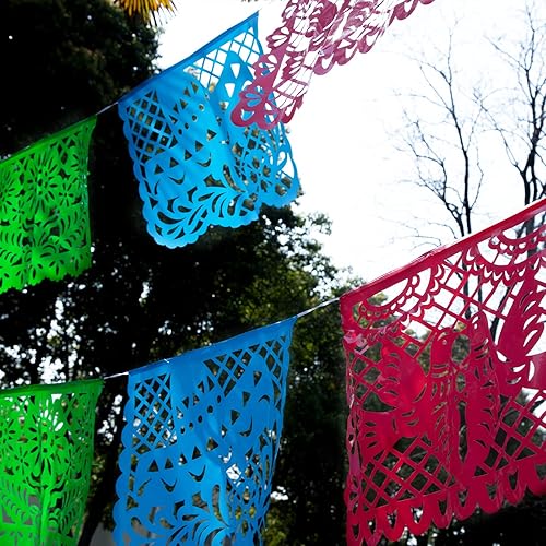 Miniatura 9 de FUTUREPLUSX Cartel de fiesta de papel picado de 18 pies – Decoración del Día de los Muertos, decoración del mes de la herencia hispana, decoración