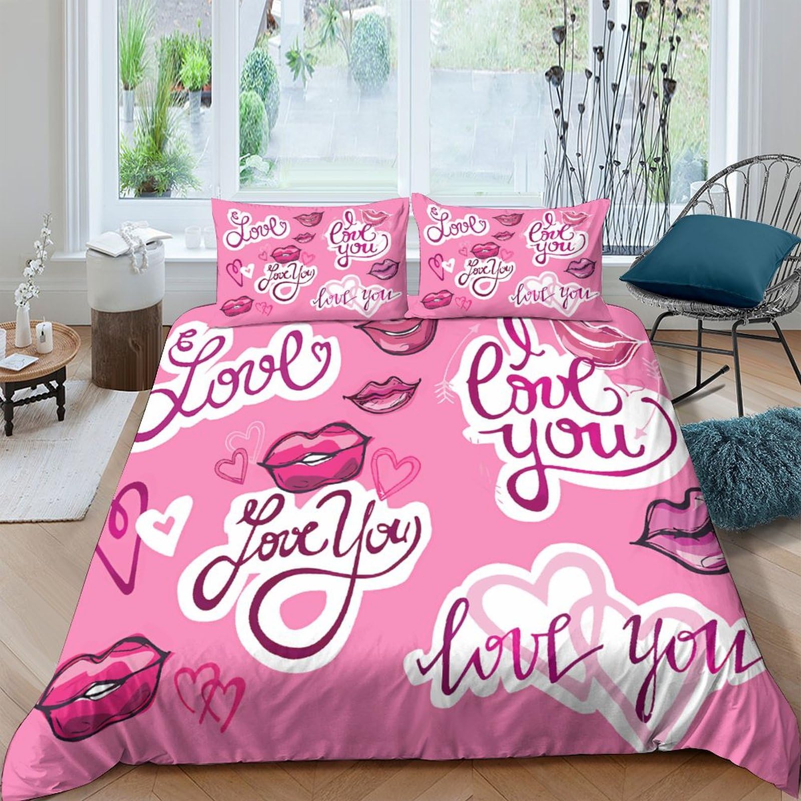 Housse de couette lèvres roses 3D pour sublimer la décoration d'une chambre ado