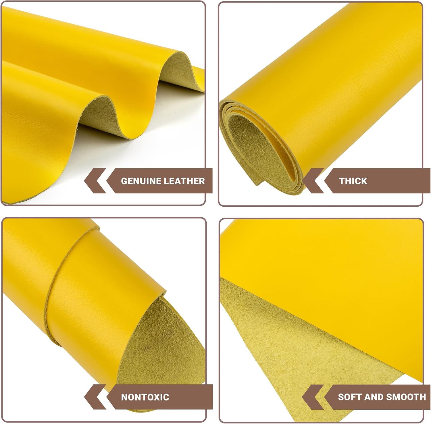 Shkira 12''X24'' Tooling Leather Square - 2.0MM Yellow Sheets for Crafts - Leather Sheets for Crafts Tooling Sewing Hobby - Thick Cowhide Pieces - Fabric for Crafting
