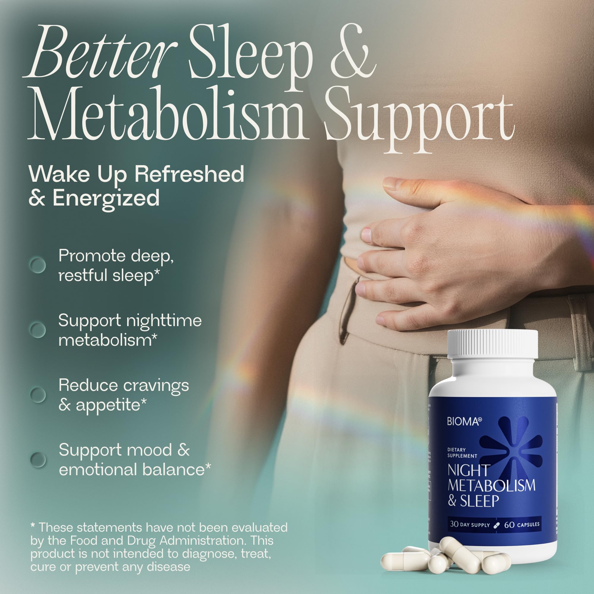 BIOMA Night Metabolism & Sleep - Supports Digestion, Energy Metabolism & Restful Sleep with Melatonin, Vitamin D, Magnesium & More - 60 Capsules (30-Day Supply) — Amazon image 2