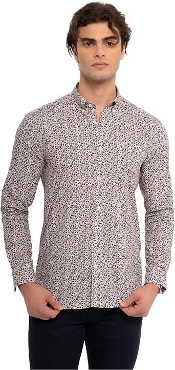 1SOCK2SOCK Mens Patterned Button Down 100% Cotton Dress Shirt Long Sleeve Regular Shirt for Men