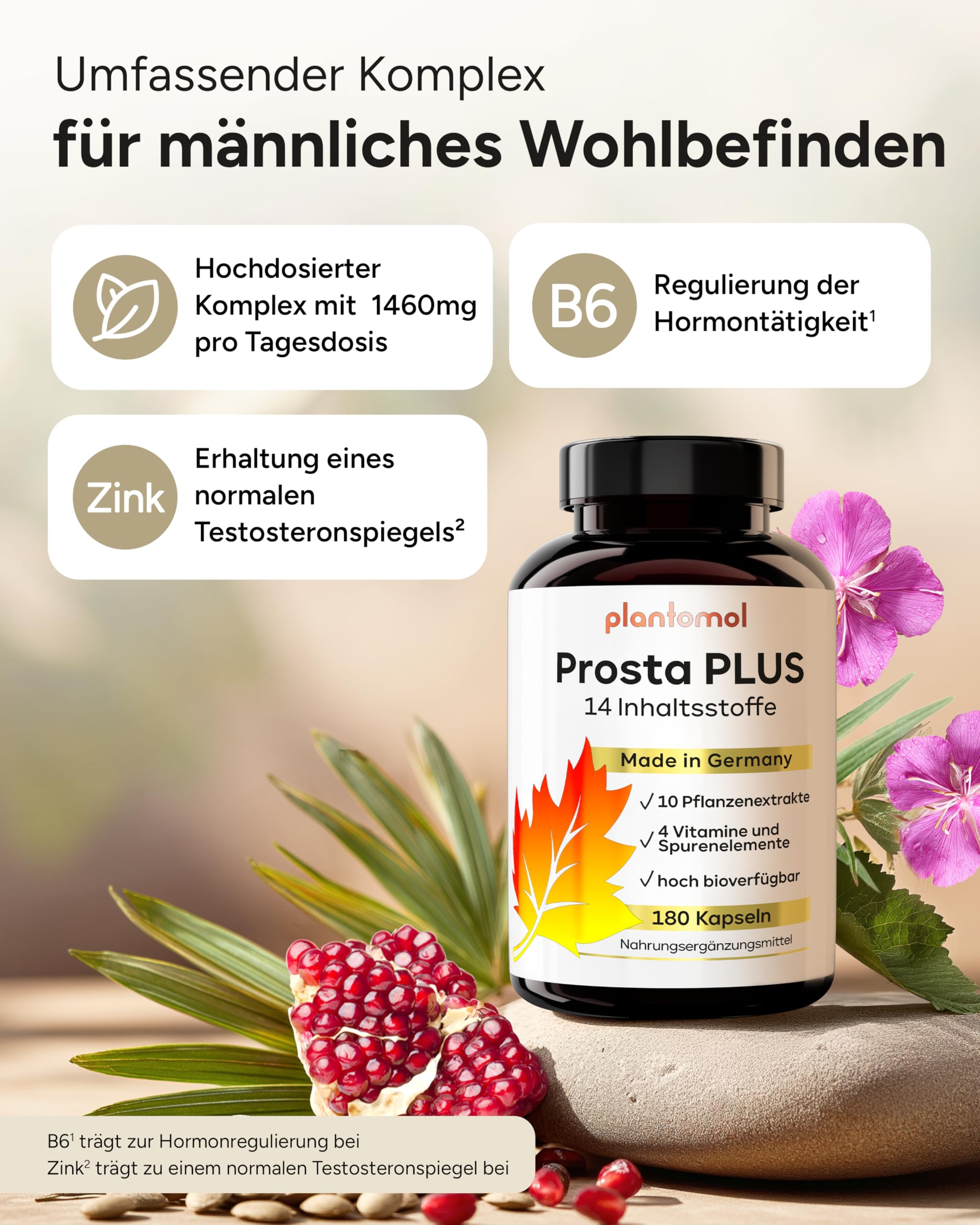 14-fach Komplex! PROSTA PLUS mit Weidenröschen Roggenpollen Granatapfel Sägepalme Kürbiskern Brennnessel - Prosta Kapseln hochdosiert - 3 Monatsvorrat