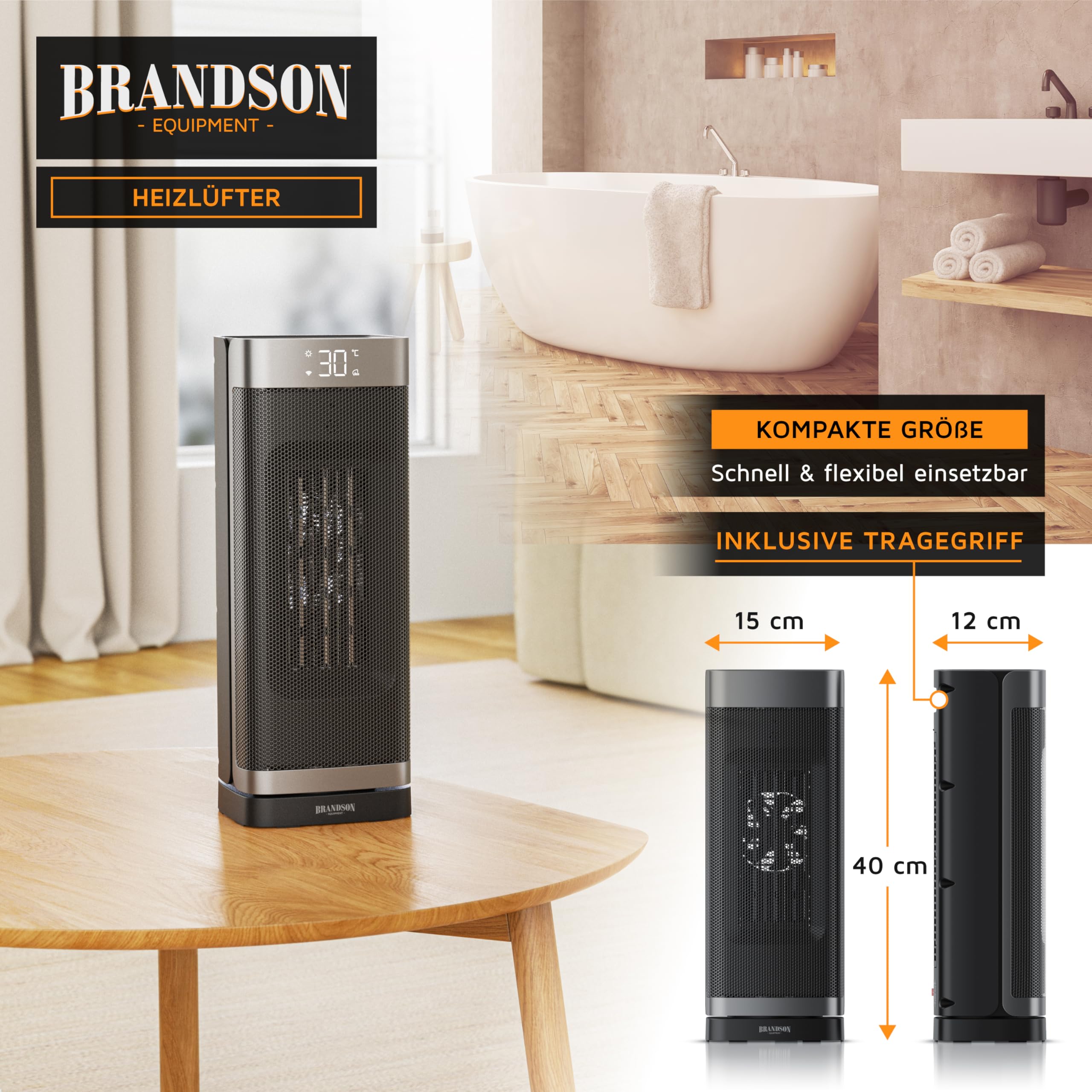Brandson - Calentador de ventilador de ahorro de energía silencioso - oscilación - con control remoto - ganador - Modo ecológico - 2 modos - temporizador - calefacción de cerámica - baño sala de estar