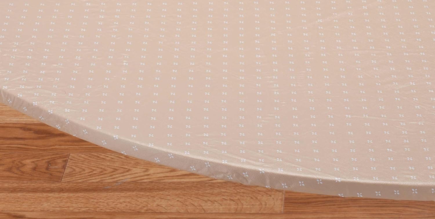 Miles Kimball Original Vinyl Table Cover with Stitched Elastic Edge for Snug Fit, Sand, 45" - 56" Dia. Round