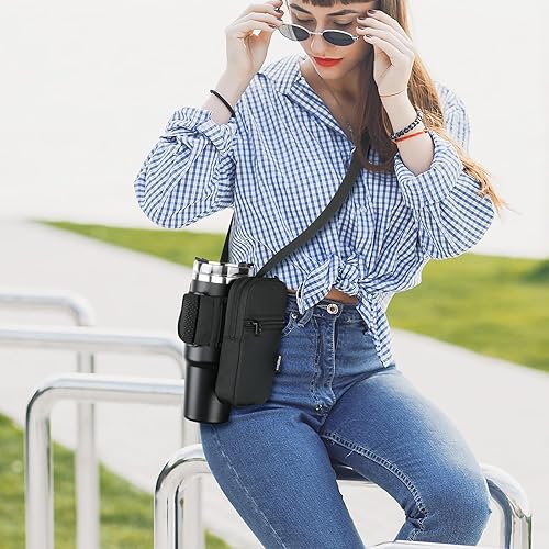 Miniatura 7 de Bolsa para botella de agua de gimnasio para vaso Stanley con asa, funda universal para botella de agua con correa y bolsillo, se adapta a una