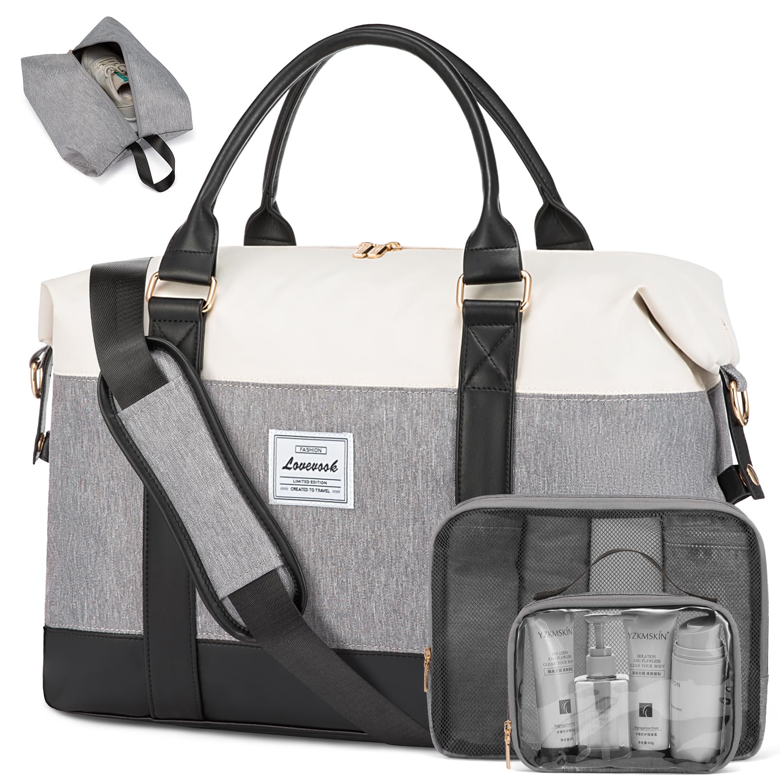 LOVEVOOK Travel Duffle Bag Women,Weekender Bag with Clear Toiletry Bag, Carry on Overnight Bag with Shoe Bag,Hospital Bags for Labor Delivery with Packing Cube