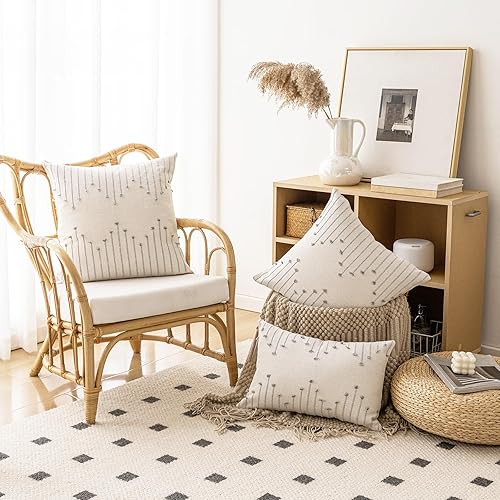 Miniatura 4 de LILEPOY Juego de 2 fundas de almohada bohemias de 12 x 20 pulgadas, decorativas, neutrales, texturizadas, fundas de almohada lumbares modernas para