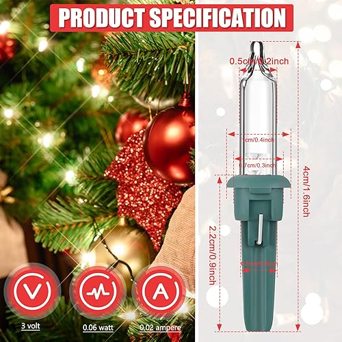 Miniatura 2 de Riakrum Mini bombilla de repuesto de Navidad de 3 voltios, 0.06 W, bombillas LED para árbol de Navidad, luces de Navidad con base verde para