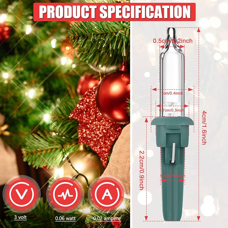 Amazon | Riakrum クリスマス交換用ミニ電球 3ボルト 0.06ワット