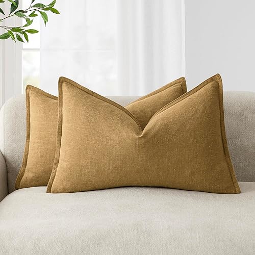 Foindtower Pack of 2, Decorative Linen Soild Throw Pillow Covers