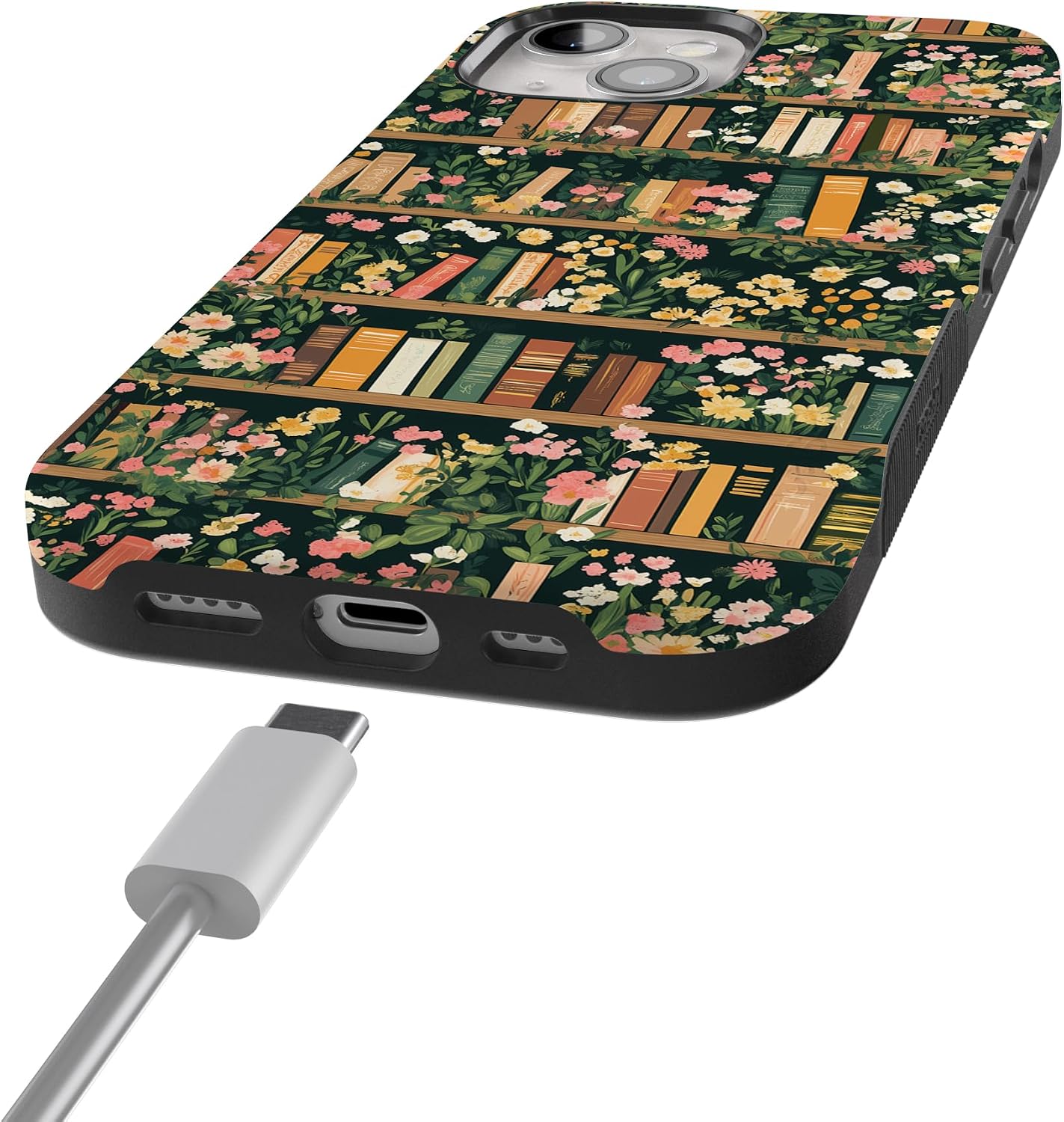 Casely iPhone 15 Case | Book Nook | Floral Library | Bold Protective Design | Compatible with MagSafe
