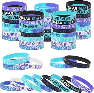 CCINEE 40Pcs Suicide Awareness Silicone Bracelets Purple Teal Inspirational Rubber Bracelets Motivational Rubber Bracelet with Inspirational Messages for Men Women Teen (8 Styles)