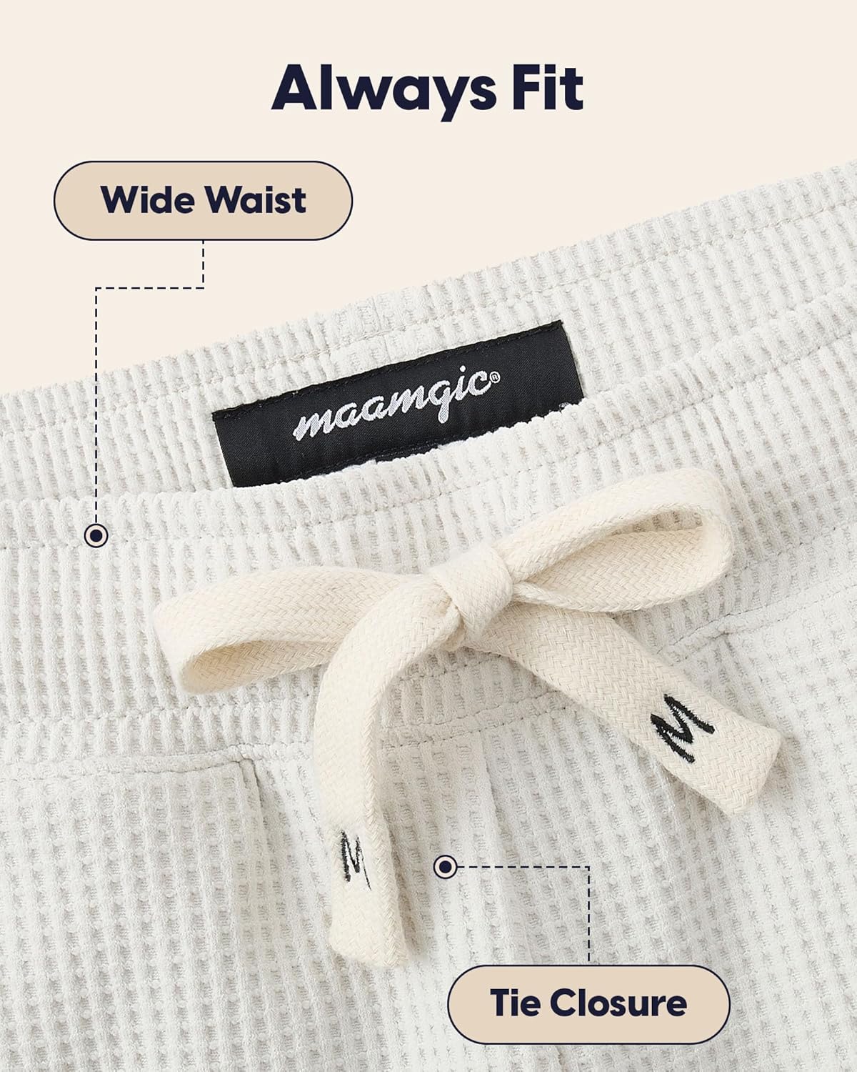 maamgic Mens Shorts Casual 7 Inch with Elastic Waist and Multiple Pockets Waffle Shorts for Lounge