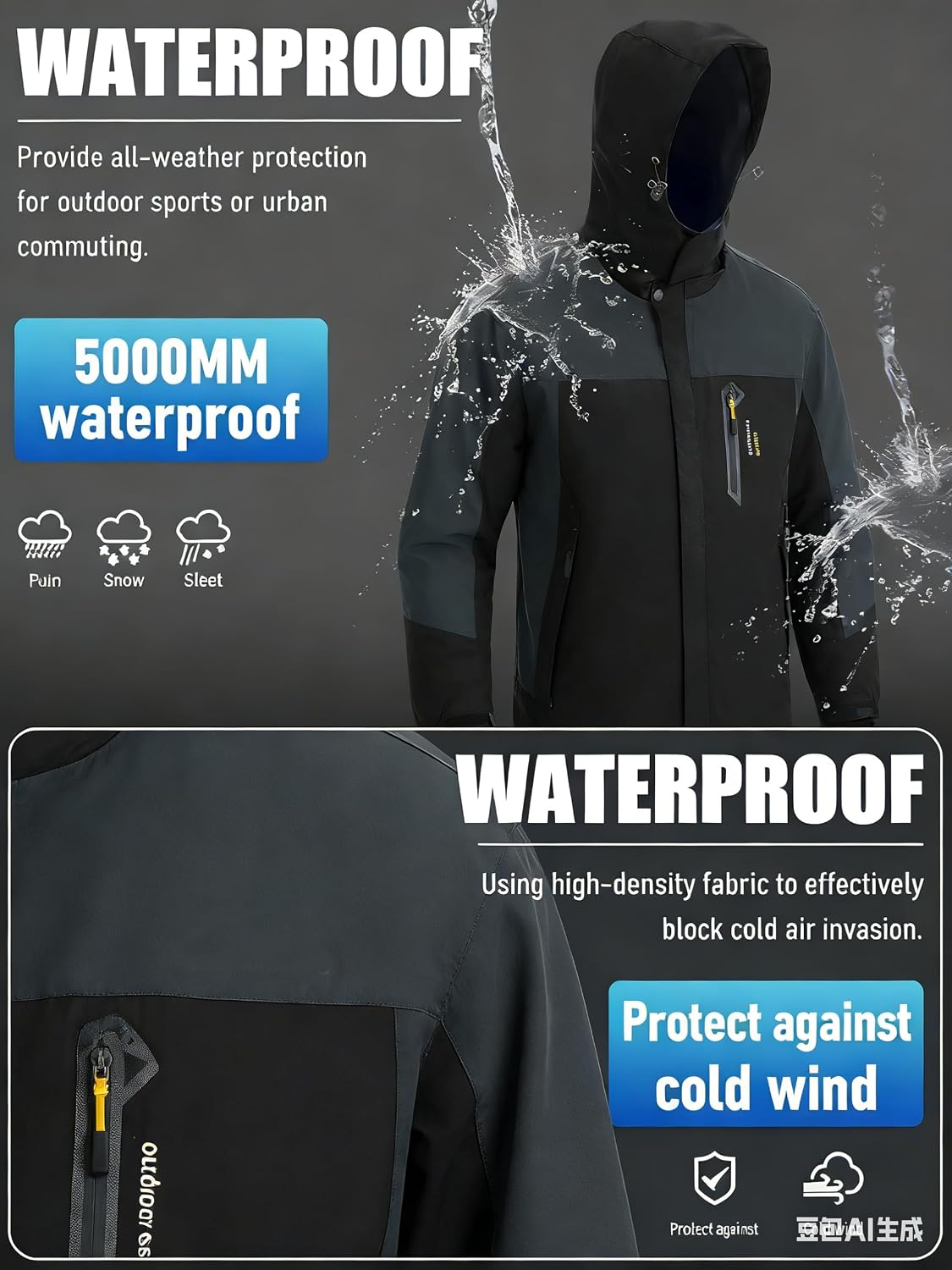 Men's raincoat windproof outdoor sports jacket lightweight with hooded