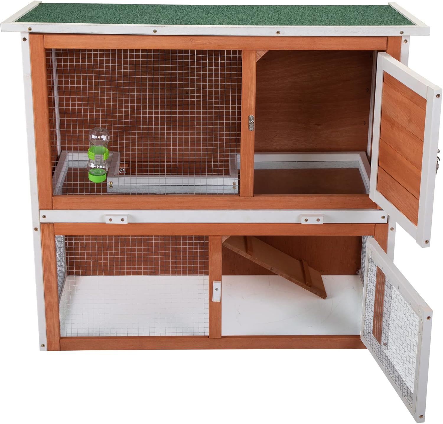 GOWE 2-Tier Wood Rabbit Hutch, Outdoor Bunny Cage for Small Animals, Wooden Enclosure for Multiple Pets, Orange