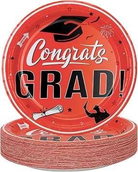 2026 Graduation Paper Plates 50 PCS,9in Grad Plates Dinner Cake Dessert Plate for Congrats Grad Class Of 2026 Party Decorations,Orange