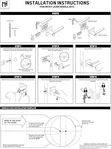 Miniatura 10 de Mega Handles ROBELL - Juego de manijas de puerta de entrada y cerrojo de un solo cilindro y llave, juego de palancas cuadradas resistentes para