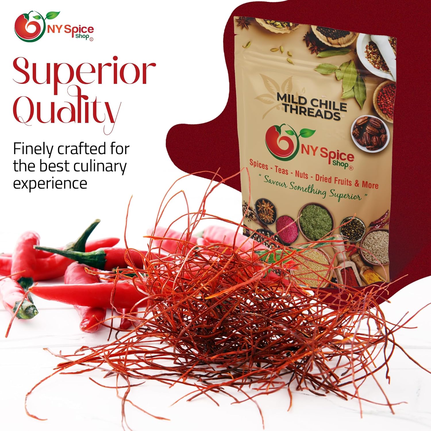 NY SPICE SHOP Chili Threads - Shredded Red Pepper - Chile Threads for Garnishing - Chile Thread - Shredded Chili Pepper - Hair Gourmet Threads - All Natural Spice - 1 Pound