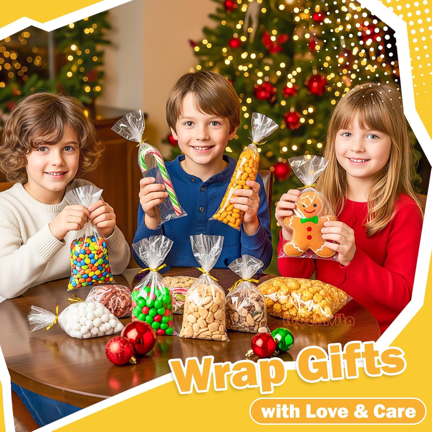 Luceinvita 100 Pack Clear Treat Bags - Plastic Cellophane Bags with Ties, Individual Cookie Bags for Party Favors, Candy, Goodies, Bakery, Gift Packing (5 x 7 Inches) - Image 6