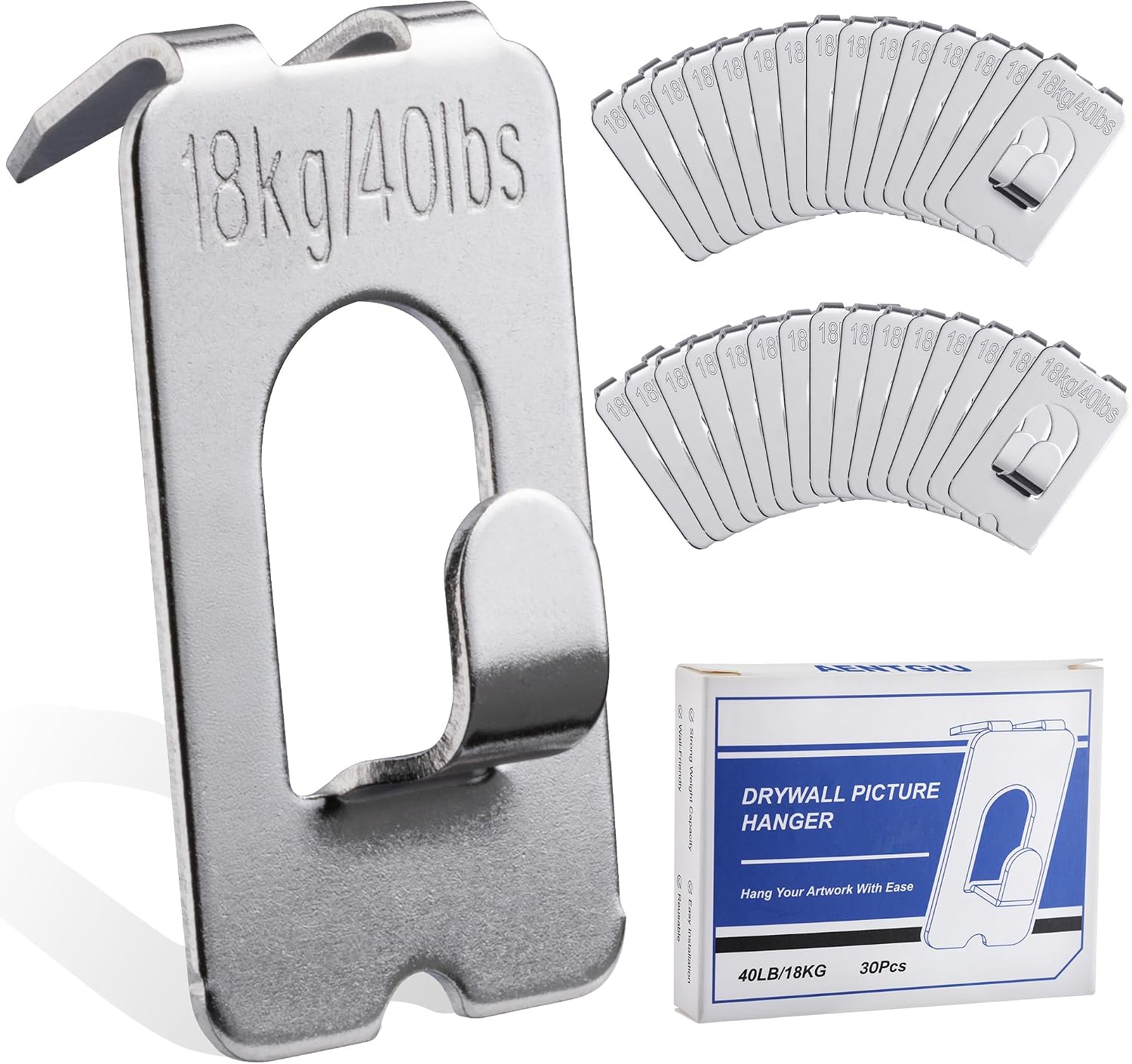 30 Pcs Claw Drywall Picture Hanger, Heavy Duty 40 Lbs No Damage Wall Frame Hooks, Easy No Drill Installation, Renter Friendly Plate Clips for Hanging Photo, Canvas, Mirrors, Banners, Clocks, Wreath