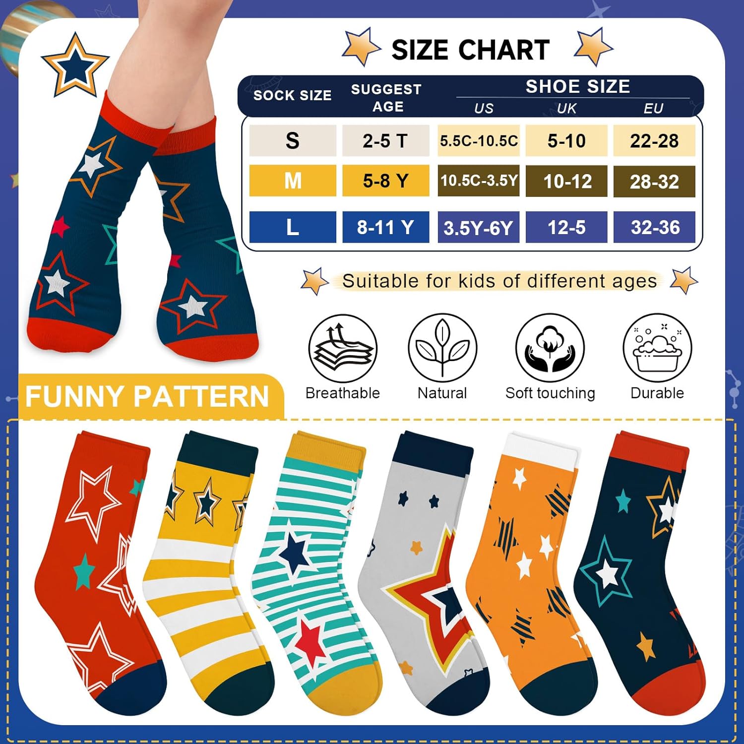 Queenshin Baseballs Spider Boys Socks 1-14 Years Old Novelty Cool Kid Crew Ankle Print Pattern 6 Pairs Birthday Gift - Image 4