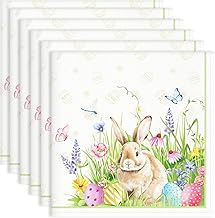 Pack of 6 Yellow Rabbit Easter Egg Napkins 100% Cotton Soft and Comfortable Reusable Napkins for Dinner Family Easter Kitchen (45 cm x 45 cm)