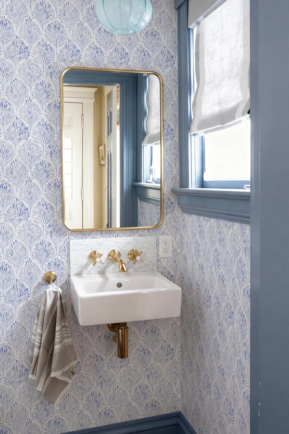 Simon&Siff Modern Wallpaper Peel and Stick Boho Contact Paper Blue Geometric Wallpaper Removable Waterproof Self Adhesive Wall Paper for Bedroom Cabinets Decor 480" x 17.3"