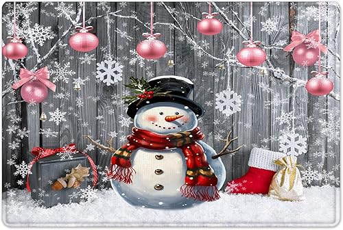 Miniatura 10 de LB Farmhouse Christmas Shower Curtain for Bathroom,Pink Xmas Ball and Funny Snowman on Rustic Retro Grey Wood Fabric Shower Curtain with