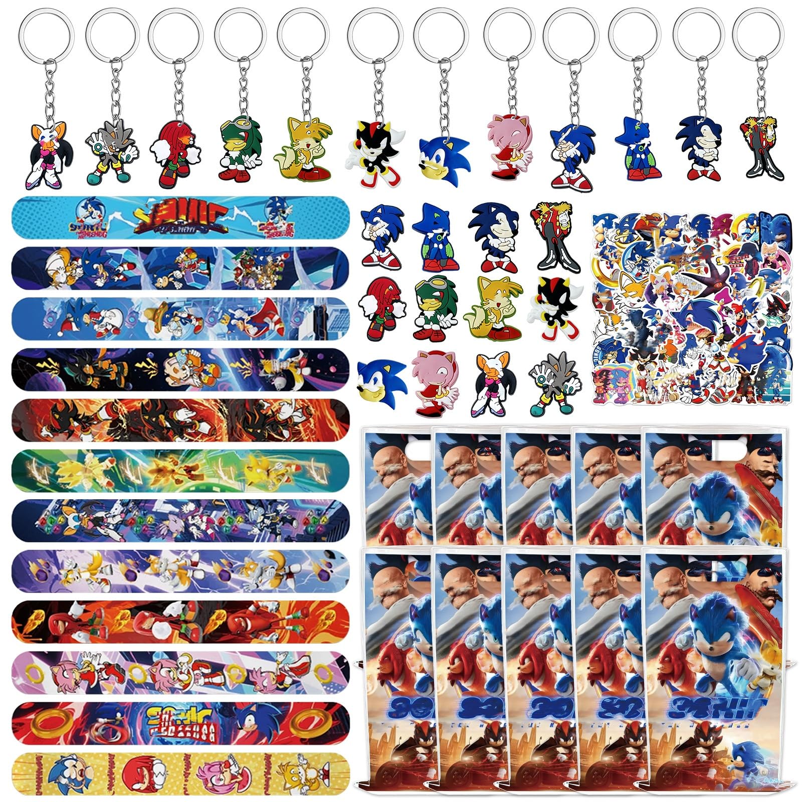 Wirhaut Party Bag Fillers for Kids, 96Pcs Hedgehog Party Bag Fillers, Cartoon Birthday Bags Fillers, Birthday Supplies with Goodie Bags Slap Bands