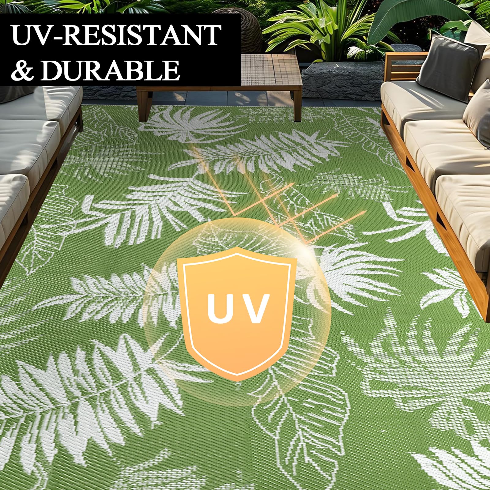 Tapis Exterieur Resistant Pluie Terrasse, Réversible Résistant aux UV Tapis Extérieur Terrasse, Plastique Léger Tapis Balcon pour Jardin, Camping, Pique-Nique, Plage, 245 X 305 cm