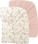 Organic Feuilles de lit de bébé encastrées Feuille de matelas de lit paquet de 2 52x28 Pouces 100% Muslin coton doux pour les filles bébé & Garçons, Boho neutre Feuilles de lit pour tout-petits convient bien Taille standard Matelas de berceau 28x52 Pouces