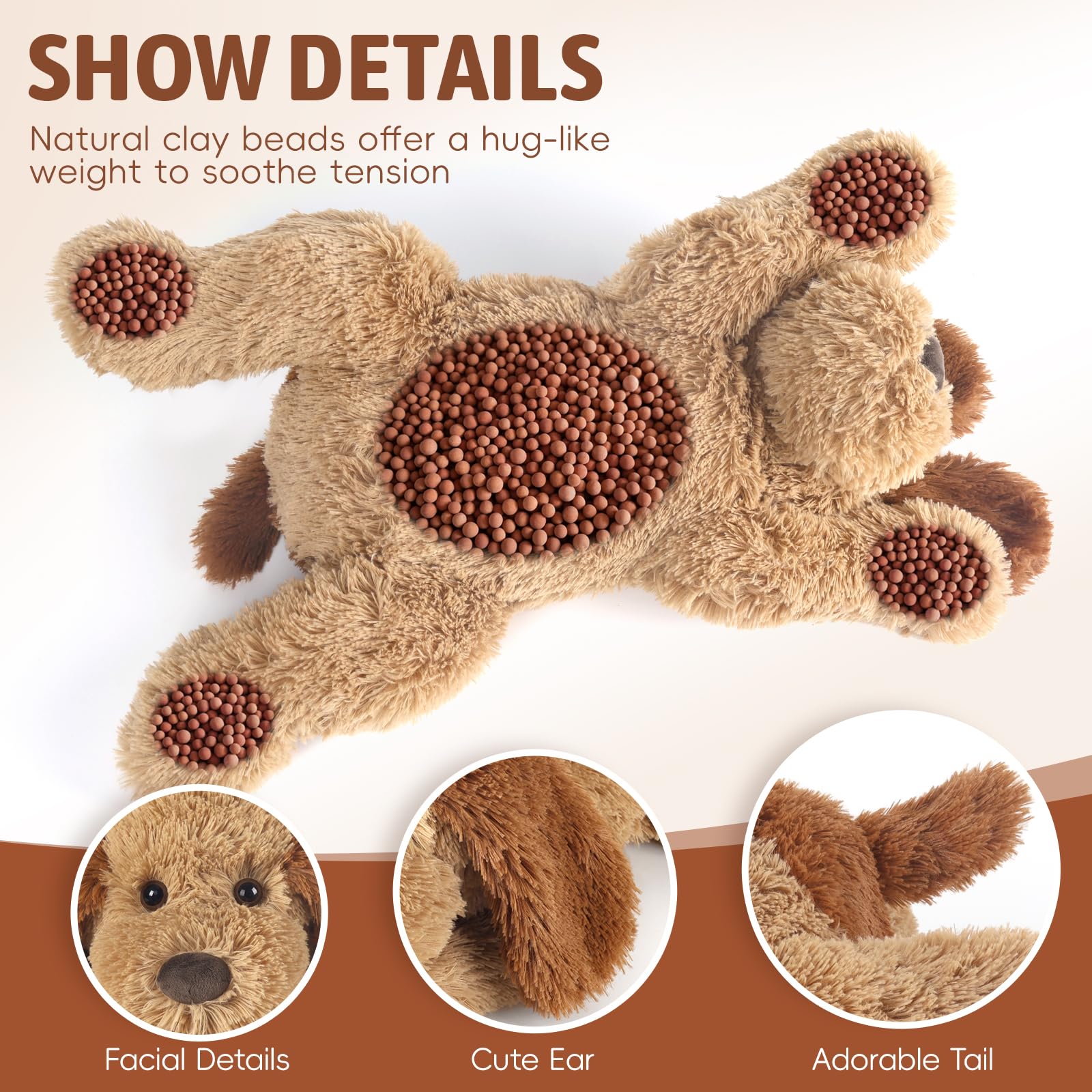 Animal de peluche con peso de 24 pulgadas para niños y adultos, peluche de perro apto para microondas